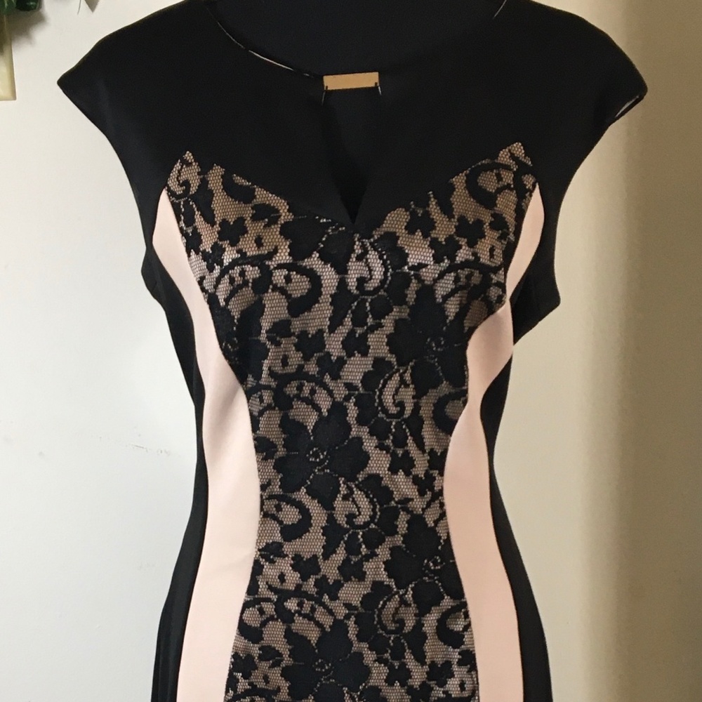 DRESS BARN size 12 black beige slimming s/l DRESS
